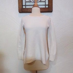 Athleta Waffle Knit Sweater White Crewneck Merino Wool Blend Pullover size XS